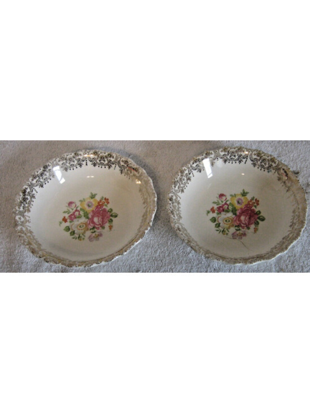 CANONSBURG POTTERY Lot of 2 SOUP CEREAL BOWLS WARRANTED 22 KARAT GOLD